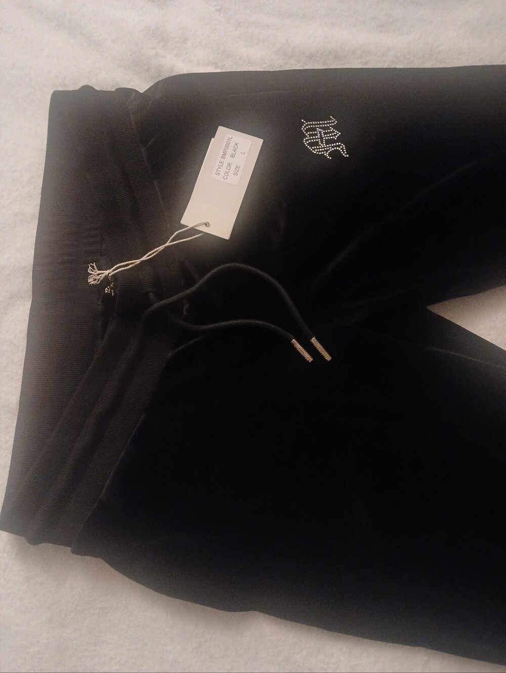 Miss Me Black Velour Joggers with Rhinestone Logo